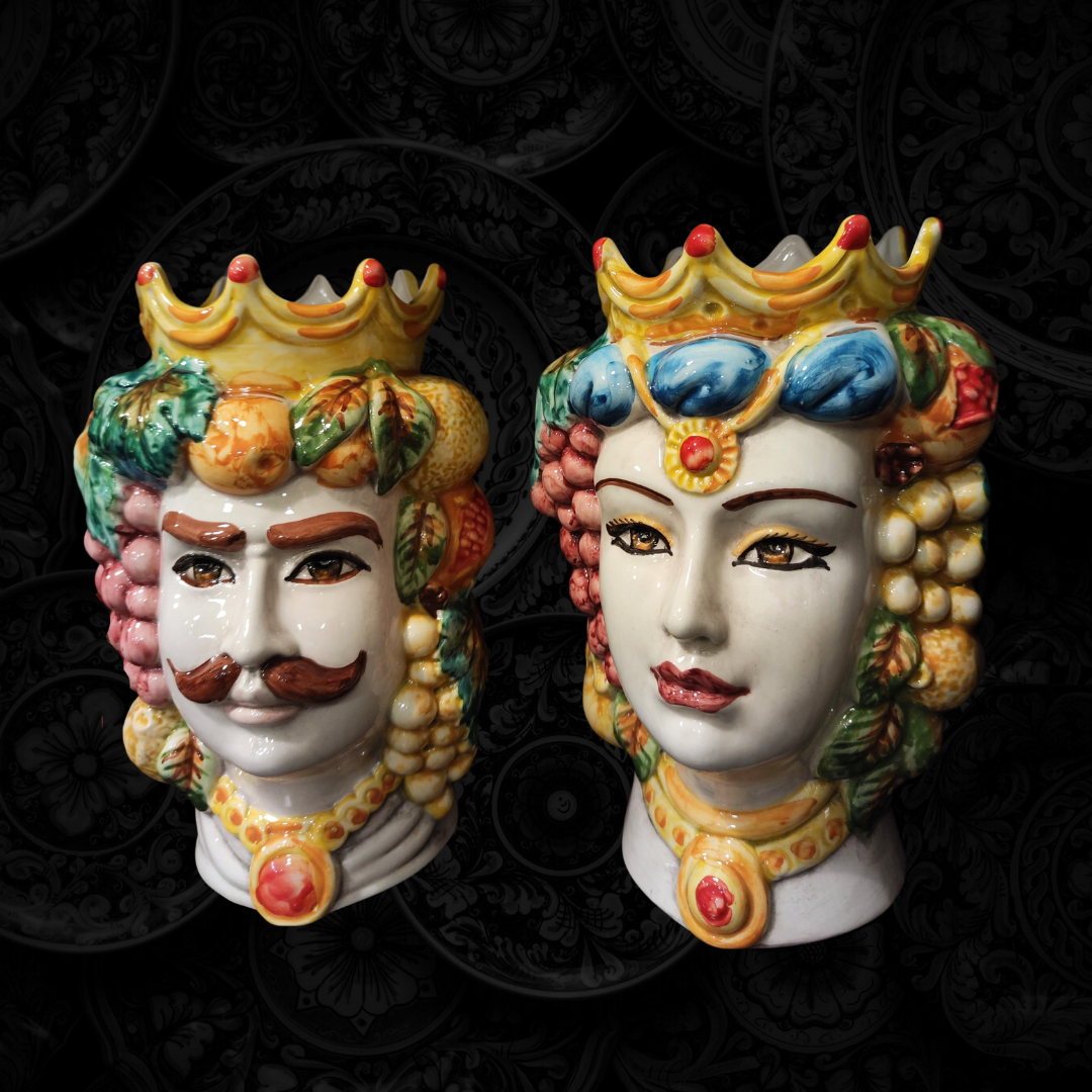 Coppia Teste di Saraceni in Ceramica di Caltagirone 25 cm - Edizione Limitata